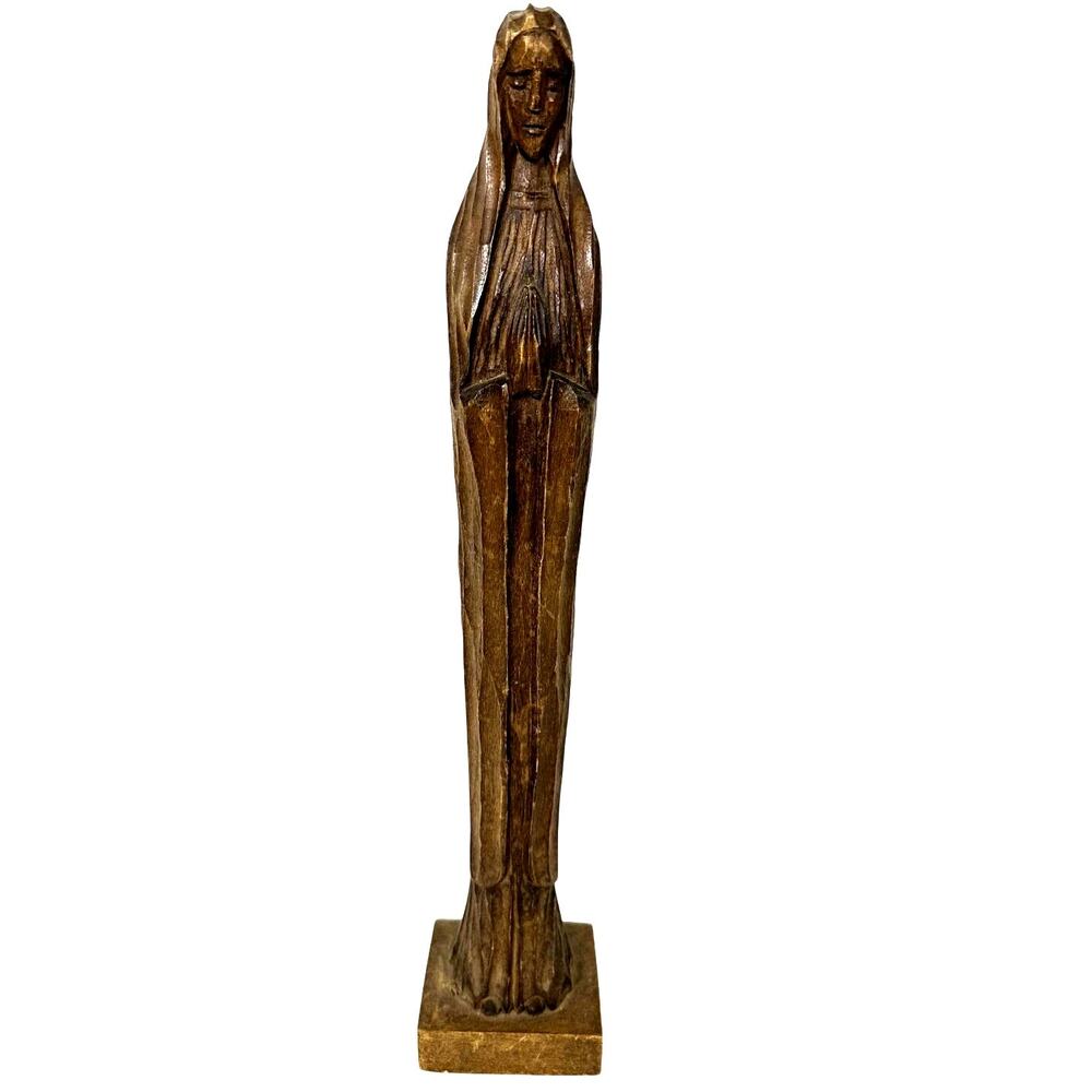 Hand Carved Wooden Madonna Tall 15" Vintage Statue